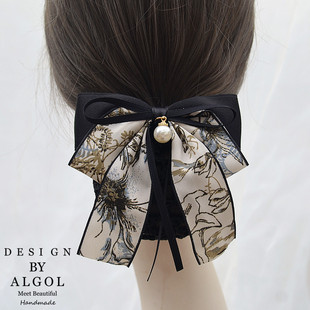 水墨画碎花蝴蝶结发夹飘带职业发网网兜酒店护士空姐银行发夹新