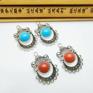 藏银合金复古民族风耳环挂坠吊坠 diy蒙古族头饰服装饰品配件