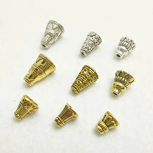合金藏银高腰花托花帽三通佛塔狗牙套头手链脚链串珠饰品配件