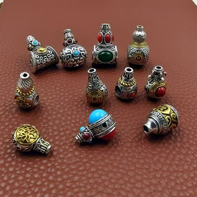 藏银镶嵌双色三通一体葫芦佛珠手串星月菩提手链金刚佛头饰品配件