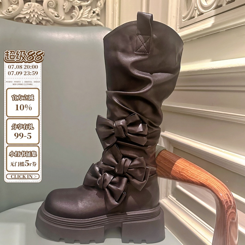 堆堆长靴粗跟骑士靴甜酷辣妹