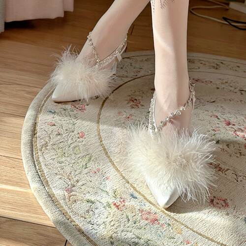 PINKYO原创细跟羽毛毽子高跟凉鞋