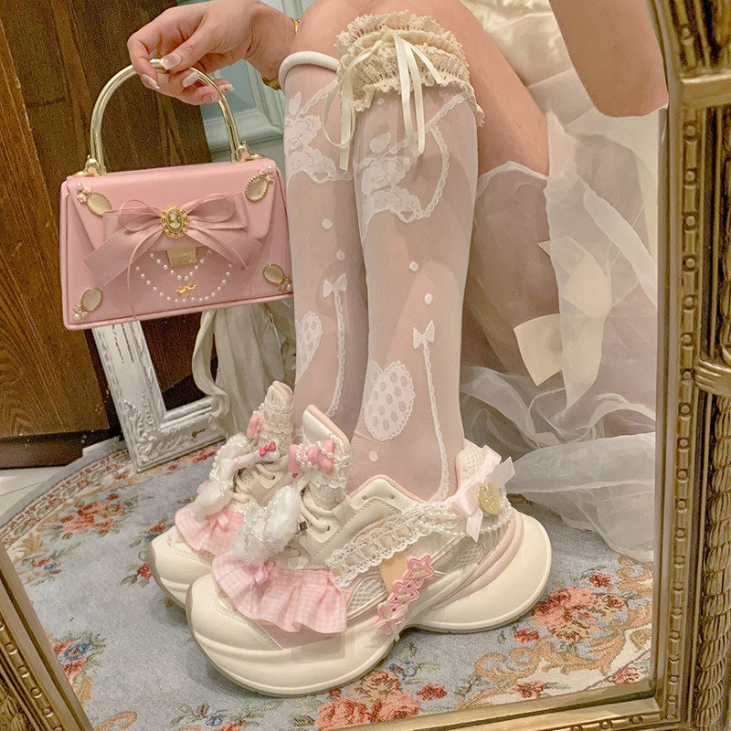 PINKYO原创爱心波点蕾丝印花纯色长袜优雅甜美薄款白丝过膝大腿袜,女士内衣/男士内衣/家居服,长筒袜,淘宝优惠券,粉丝福利购,淘宝优惠卷