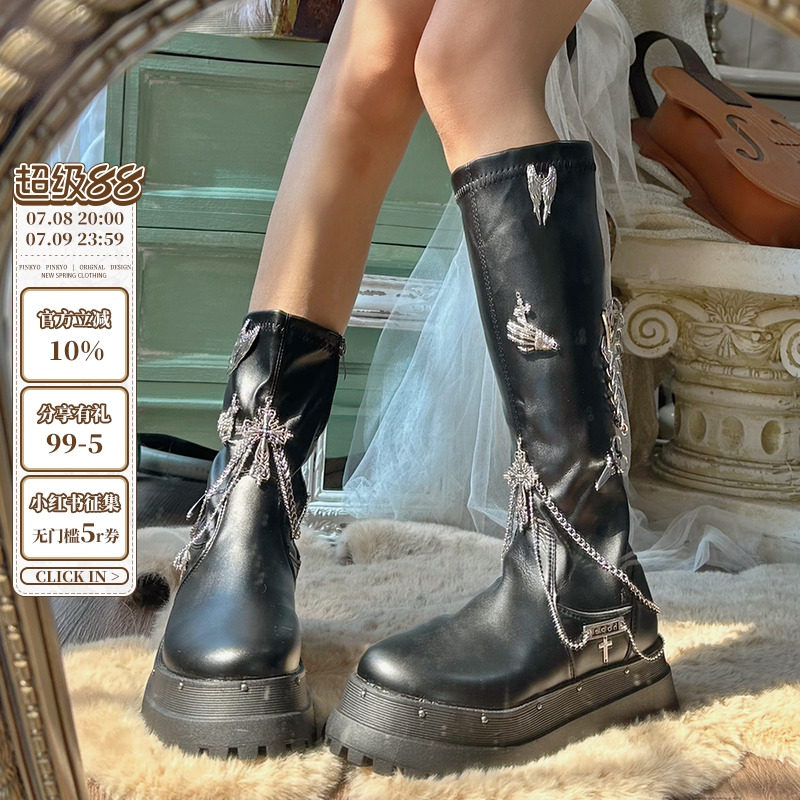 暗黑圆头厚底机车春秋季