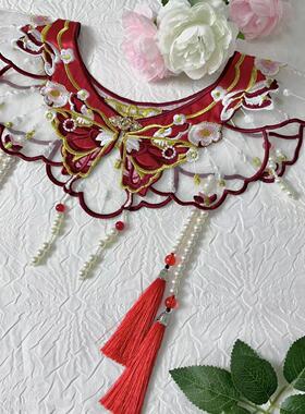 儿童款绣花红色云肩汉服马面裙舞台服云肩古装表演服配饰女童云肩