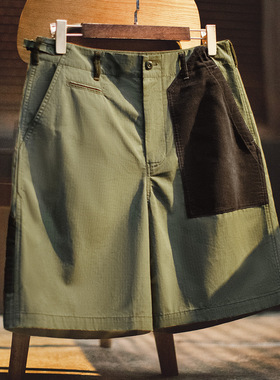 马登工装美式复古拼色伐木短裤大口袋军绿色直筒og107五分裤男夏