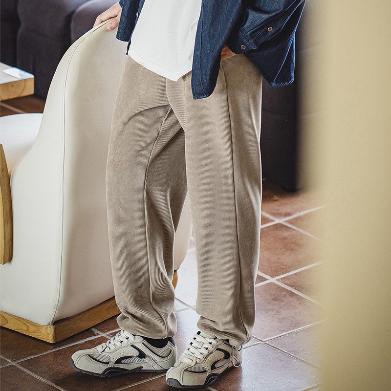 MRA男装 380g重磅束脚雪尼尔卫裤垂感长裤子仿灯芯绒休闲裤男秋冬