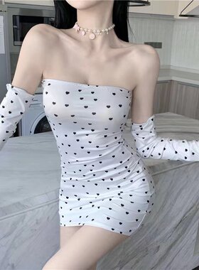 性感抹胸短裙波点心抹胸短裙袖套