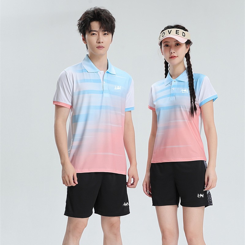 新款羽毛球服男女短袖速干排翻领排球服情侣休闲训练服夏