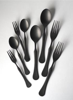 日本 高桑金属 Sway摇摆系列 不锈钢餐勺餐叉甜品叉勺黄油 黑色