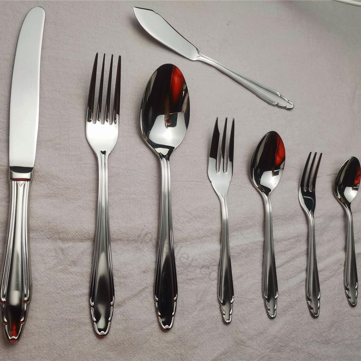 日本SAKS 菊花系列亮光勺面磨砂柄不锈钢餐具正餐叉勺18-8皇族用