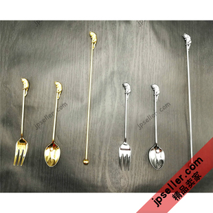 日本 高桑金属 动物柄系列 攀爬小猫 甜品勺咖啡勺公主叉搅拌棒