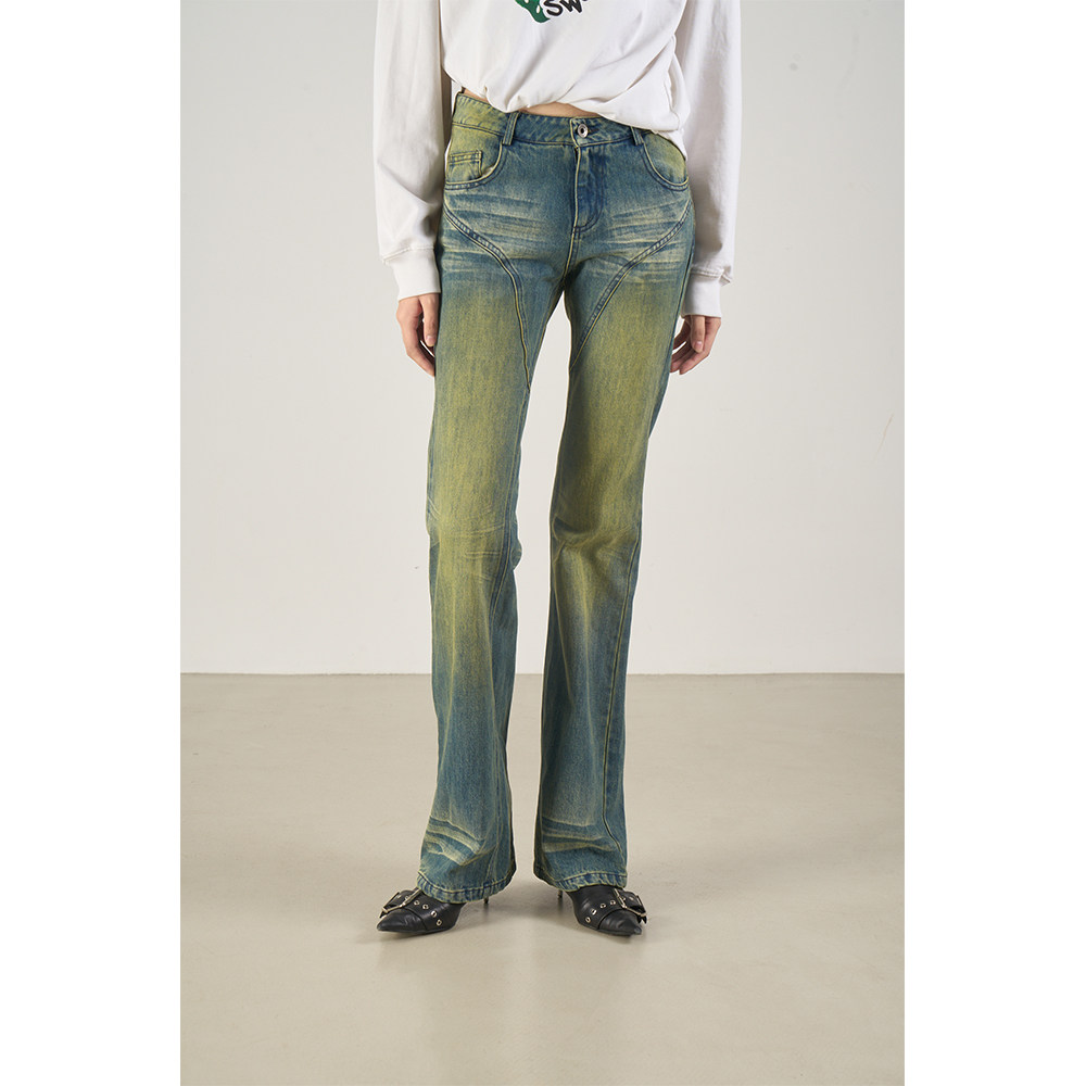 复古窄腿微喇款牛仔裤