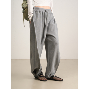 脚设计感纯棉阔腿弹力腰宽松休闲卫裤 LANVIVIER 城市运动风折叠裤