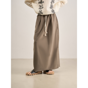 LANVIVIER 轻松惬意未完成感毛圈卫衣面料抽绳松紧高腰休闲半身裙