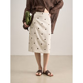 LANVIVIER 铅笔裙 法式 别致扑克刺绣 暗纹丝光提花包臀midi半身裙