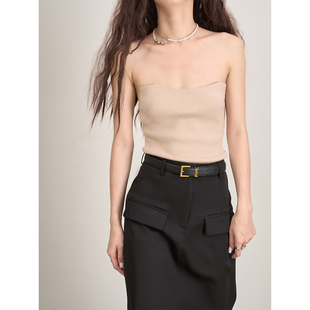 波浪胸包杏色柔软针织抹胸上衣女 百搭时髦感 LANVIVIER 极简主义