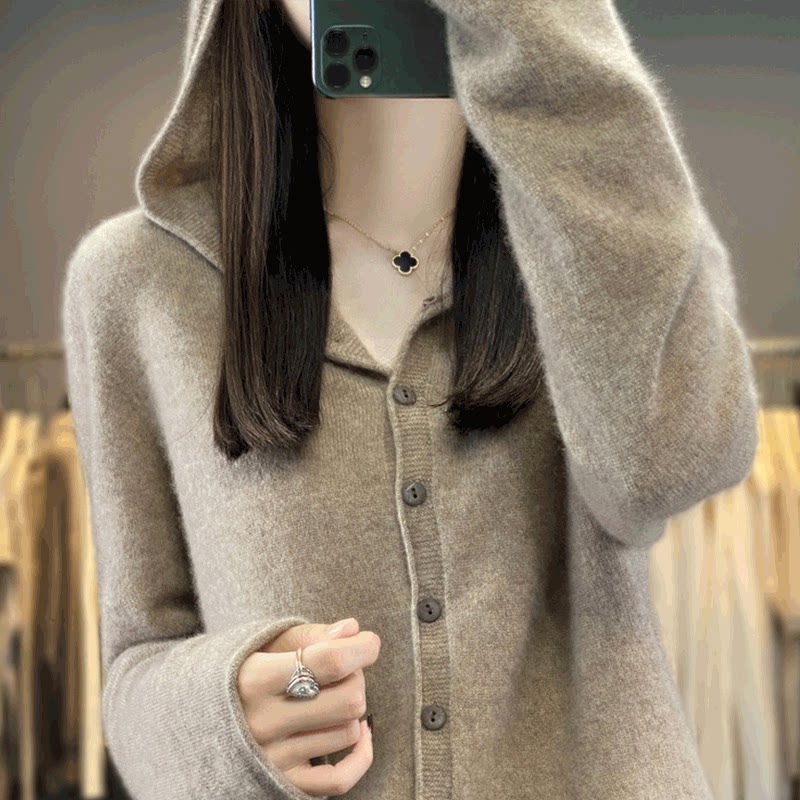 连帽卫衣休闲宽松外套女春秋款2024新款大码女装秋冬针织开衫毛衣