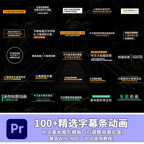 PR动态字幕条模板中文自适应图形插件标j题排版动画素材包预设效