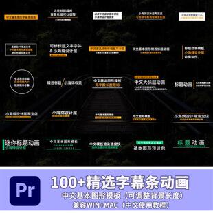 PR动态字幕条模板中文自适应图形插件标j题排版动画素材包预设效