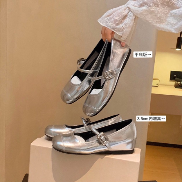 浅口一字带仙女增高玛丽珍小皮鞋