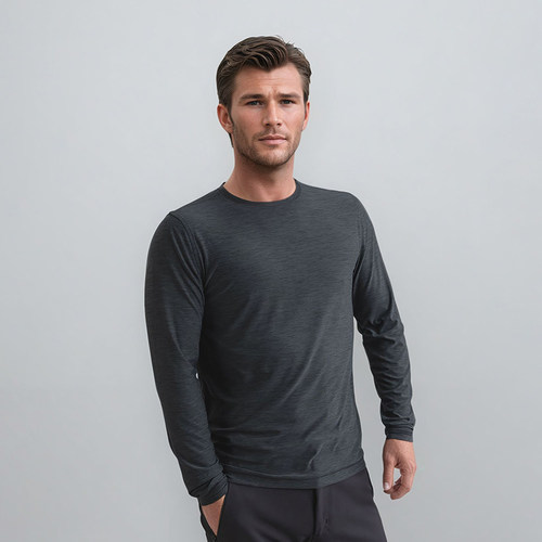 非常柔软的功能长袖 吸汗速干气味控制男士基础圆领纯色