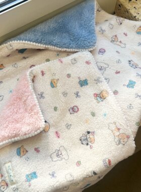 手工ins风秋冬狗狗猫咪加厚保暖双层毛绒宠物卡通图案毛毯小被子