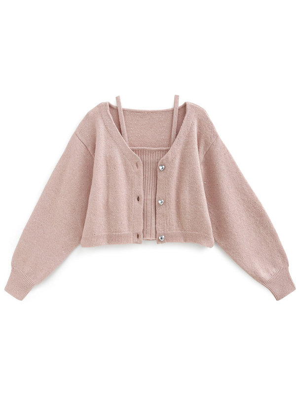 日本GRL爱心纽扣闪耀面料少女短款针织开衫两件套,女装/女士精品,短外套,淘宝优惠券,粉丝福利购,淘宝优惠卷