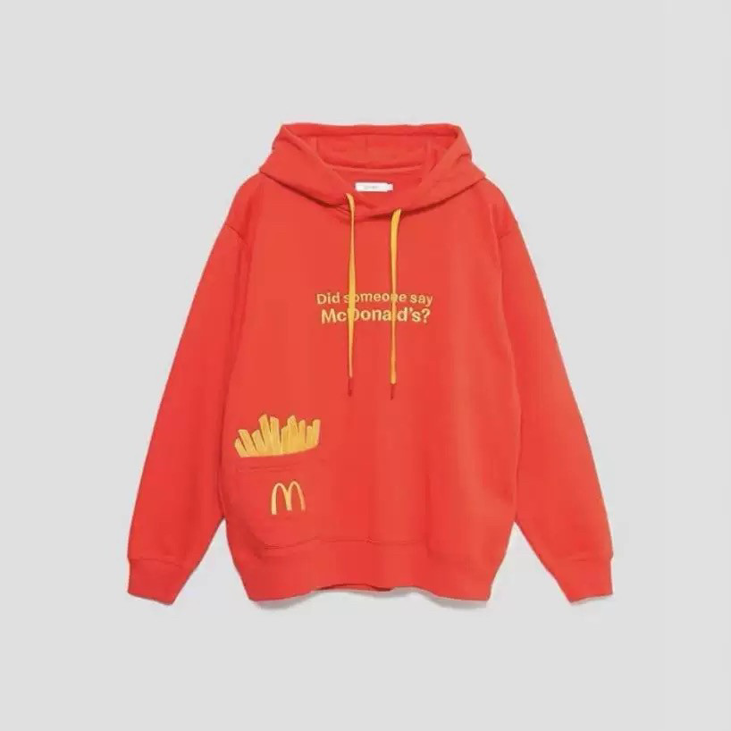 日本小潮牌麦麦联名款薯条刺绣红色连帽卫衣男女同款情侣装无帽绳