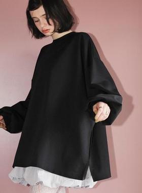 日本小红牌forksy超宽松空气棉造型衫长袖长款纯色T恤