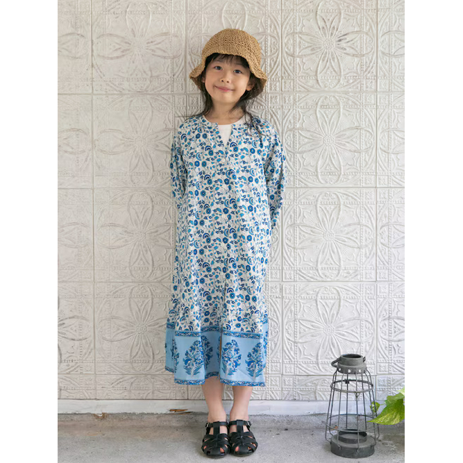 日本UR旗下doors阿拉伯式碎花长袖连衣裙女童外贸童装