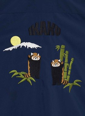 日本潮牌重工刺绣小熊猫短袖衬衫男女同款情侣装