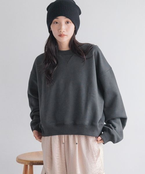 日本森系红牌LF宽松短款落肩秋冬加绒纯色卫衣