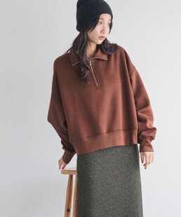 日本LF女士纯色短款 加绒半拉链卫衣YKK双向拉链