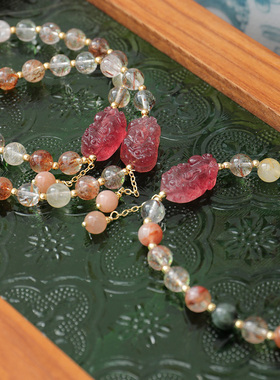 【招才貔貅】富贵只进不出 草莓晶貔貅 天然晶石 沙金 闺蜜款