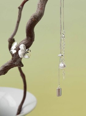 【秋日来信】S925纯银 银杏叶可调节戒指 银无事牌 珍珠 抽拉项链