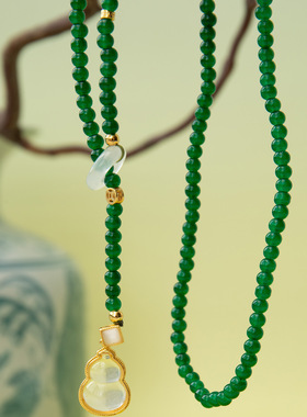 【悠然绿意】清润气质 沁人心脾的一抹碧绿 琉璃项链 长款毛衣链