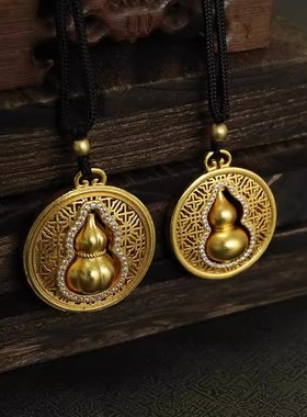 【时来运转】可转动 沙金 葫芦 吊坠 黑挂绳 项链 庄严 转运仓