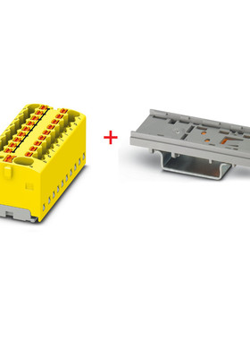 Verteilerblock-PTFIX 4/18X1,5-YE, Gelb+ Tragschienenadapter,