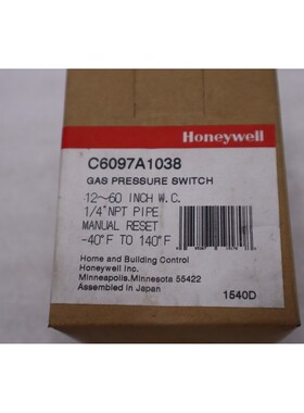 全新带盒 HONEYWELL C6097A1038 气体压力开关库存 H757A