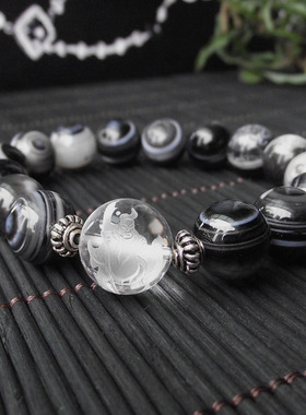 天然关公天眼石玛瑙水晶男女手链