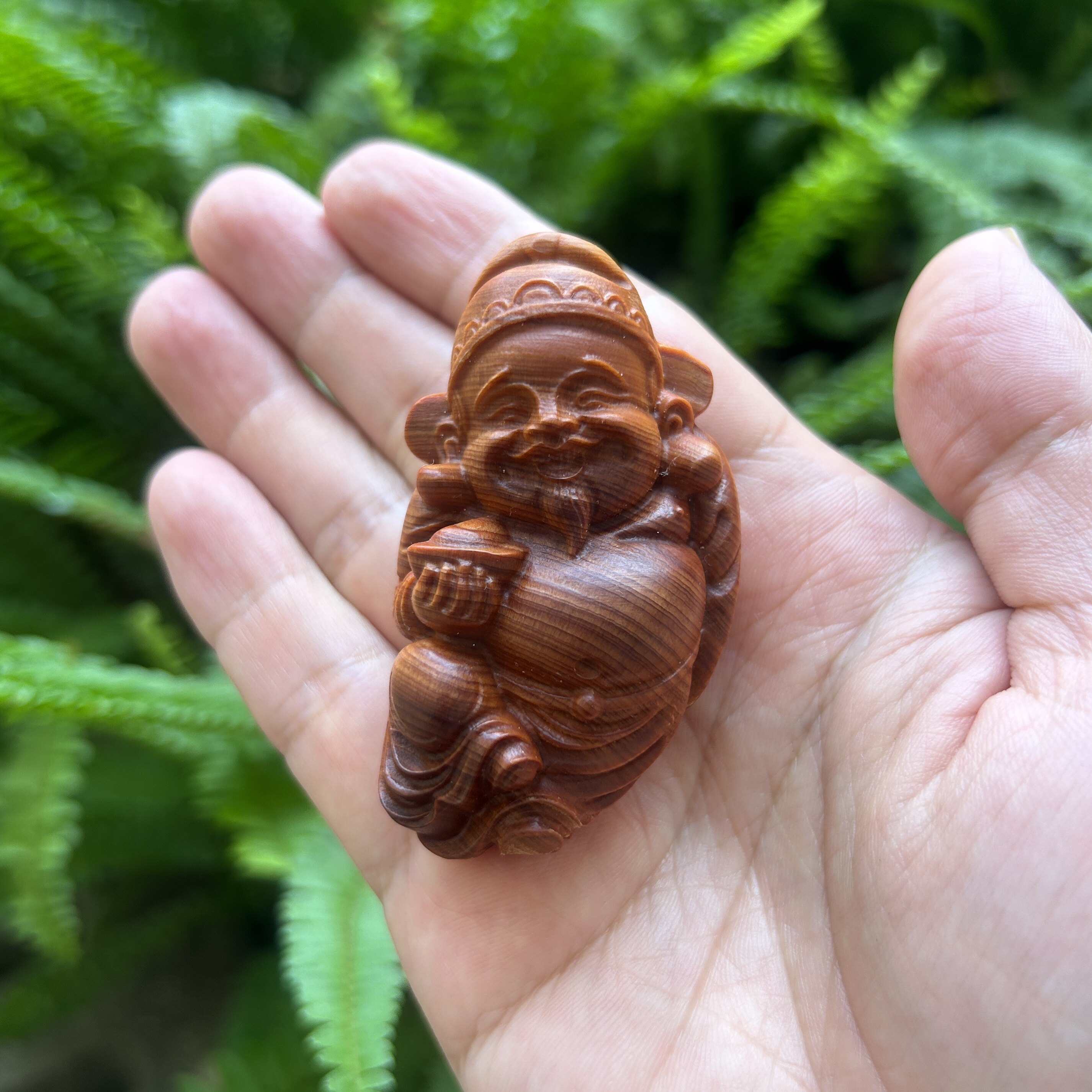 太行陈化老料崖柏木雕刻财神爷手把件可爱神像随身文玩桌面小摆件