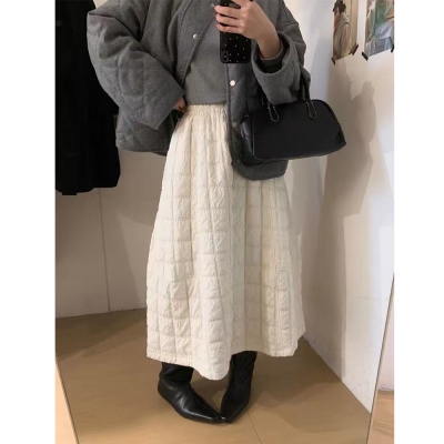 a字花苞白色夹棉半身裙子女士