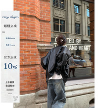 RAINY 酷女孩腔调 机车皮衣夹克春秋女新款美式黑色复古上衣外套