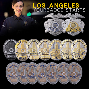 美国洛杉矶LAPD徽章大胸章纯铜金属徽章洛城B类制服鸭蛋章帽徽