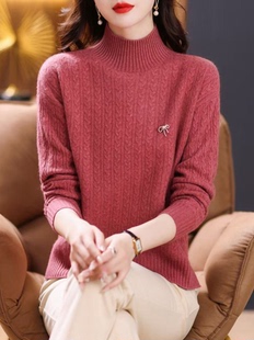 专柜正品双鹿羊毛衫女半高领秋冬新款羊驼绒加厚针织衫时尚毛衣红