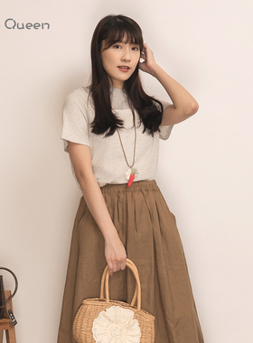 DoisQueen彩后台北女士短袖t恤上衣棉麻夏季修身条纹百搭学院风