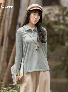 DoisQueen彩后台北蕾丝上衣女打底衫纯棉法式长袖甜美日系复古