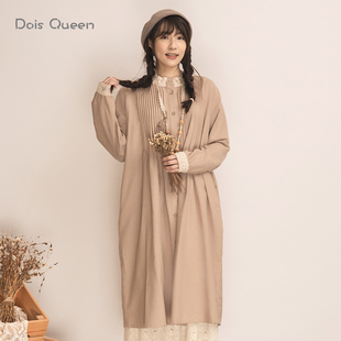 DoisQueen彩后台北蕾丝折皱排扣纯棉连衣裙复古日系森林系小清新