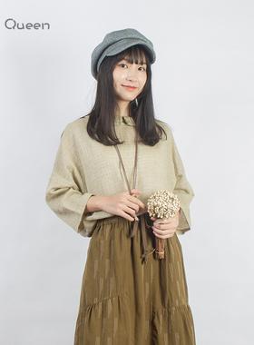 DoisQueen彩后台北排扣宽松棉质衬衫女上衣长袖早秋田园文艺复古